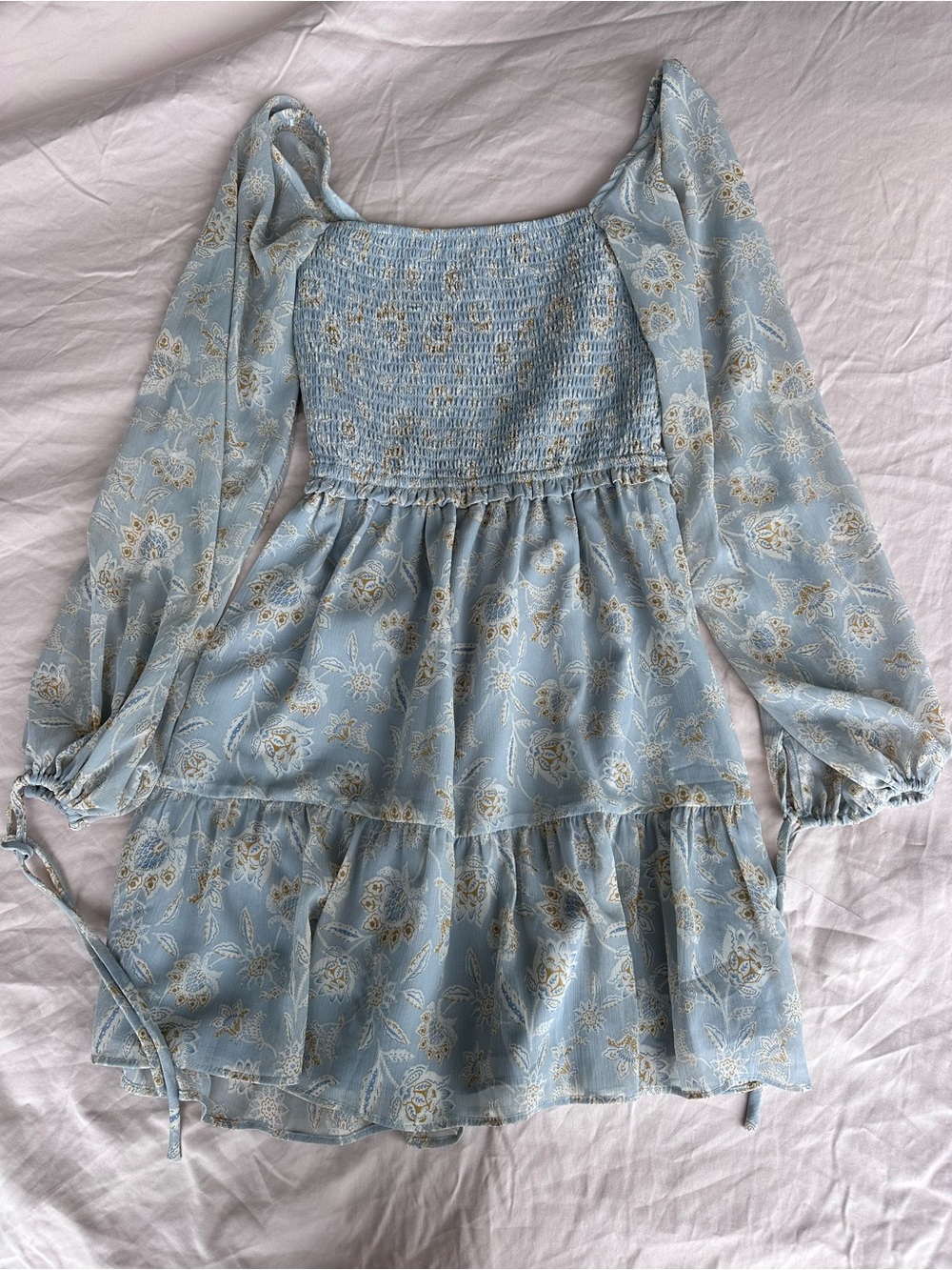 Smocked Tiered Light Blue Floral Dress
